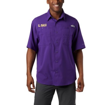 Columbia Overhemd Heren, Collegiate PFG Tamiami Short Sleeve - LSU Paars, 56JUGODRW